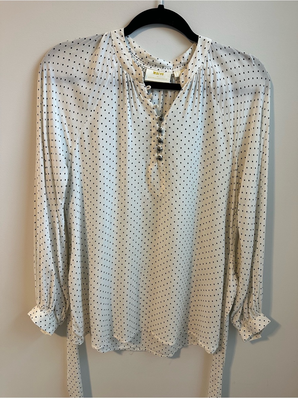 Maeve Anthropologie Polka Dot Tie Back Blouse Size 6